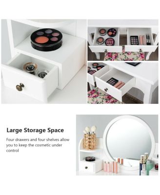 Makeup Vanity Table Set with 360° Pivoted Round Mirror