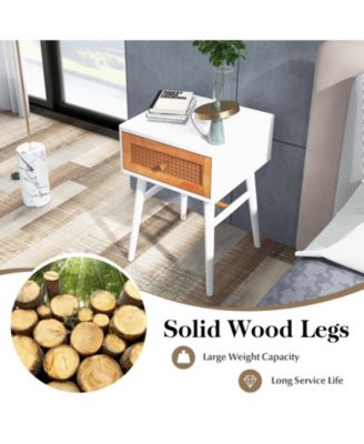 1-Drawer Modern Bedside Table with Solid Wood Legs
