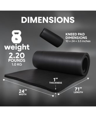 1" Extra Thick Yoga Mat w/Knee Pad and Carrying Strap, Black