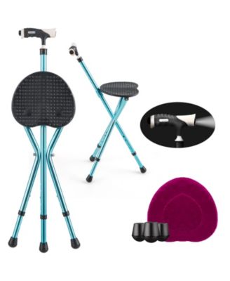 Lightweight Adjustable Folding Cane Seat with Light-Black