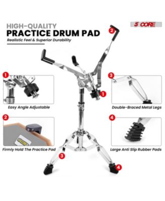 Drum Practice Pad Set 12" Adjustable Snare Drumming Stand Double Sided Silent Drummer Kit