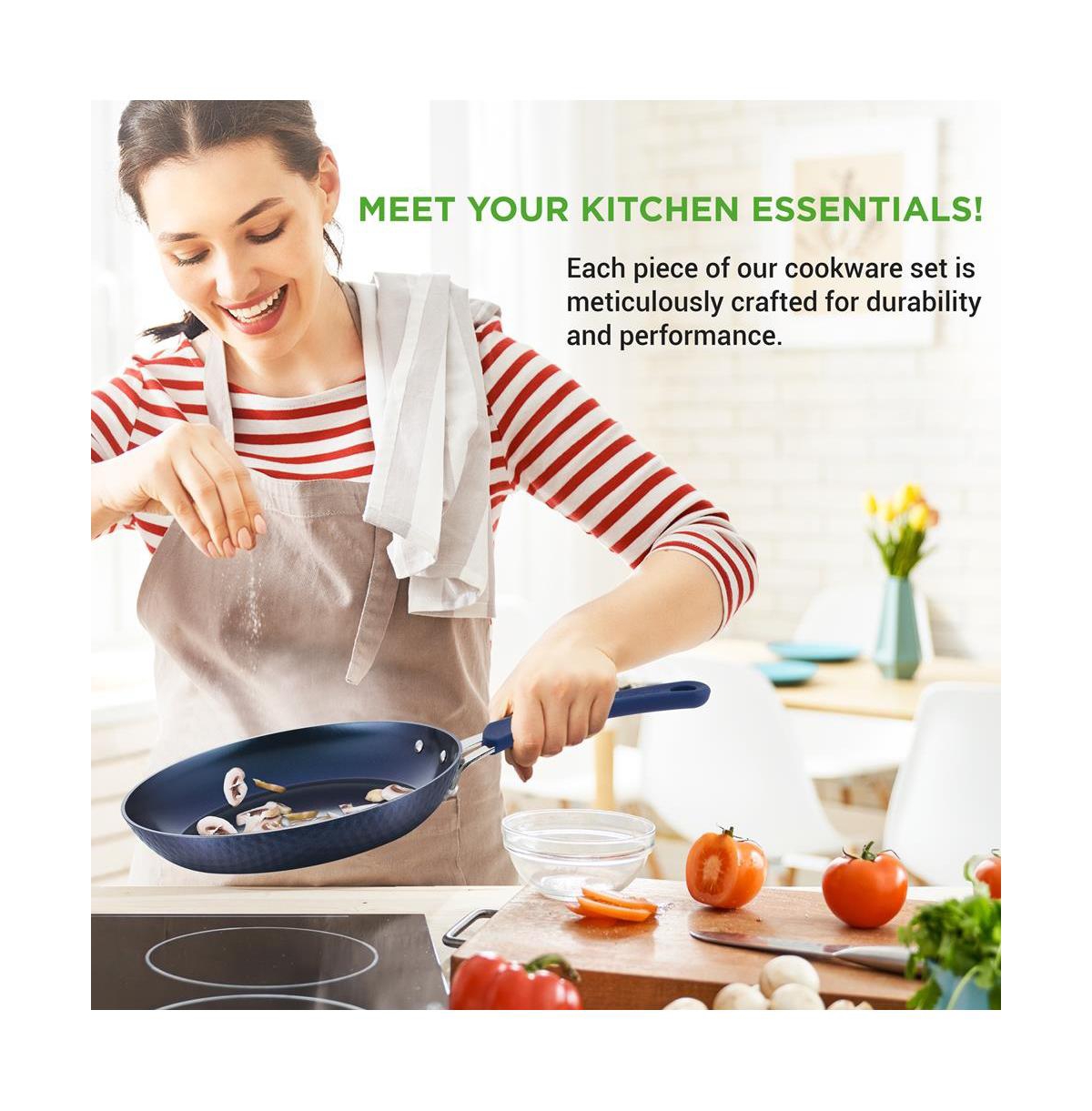 NutriChef Kitchenware Pots & Pans - Stylish Kitchen Cookware Set with Elegant Diamond Pattern, Non-Stick (11-Piece Set)