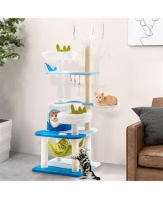 Multi-level Cat Tower with Sisal Covered Scratching Posts-Blue