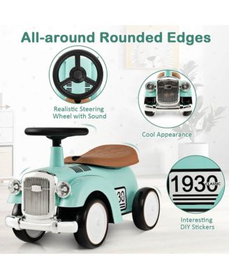 Retro Kids Ride-on Toy Kids Sit to Stand Vehicle with Working Steering Wheel White