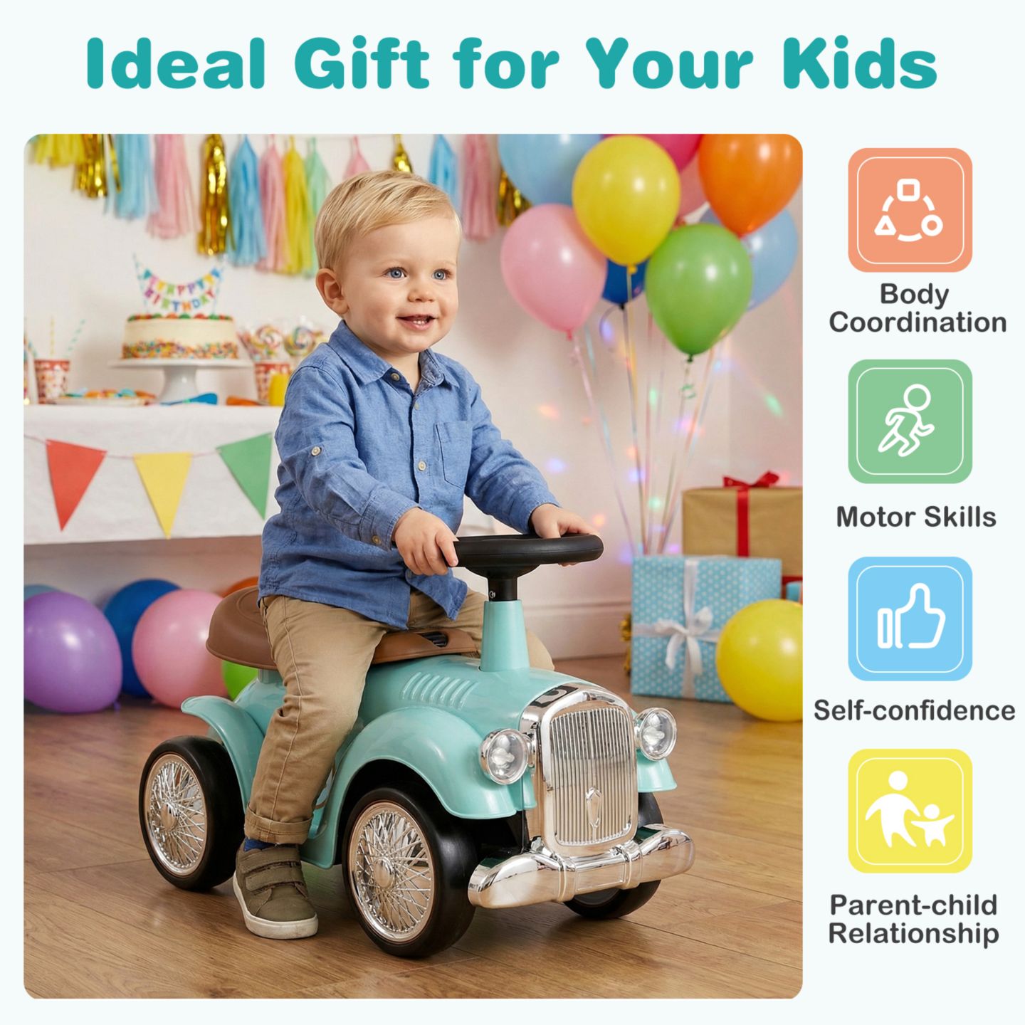 Детская игрушка Gymax 1930 Classic Retro Sit to Stand Ride-On Toy with Working Steering Wheel, 23"L x 10.5"W x 13.5"H, 55 lbs Capacity, Ages 18-36 Months, цвет: Коричневый, вариант 1 — фото 5
