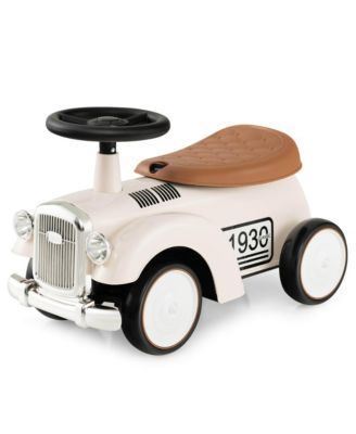 Retro Kids Ride-on Toy Kids Sit to Stand Vehicle with Working Steering Wheel White
