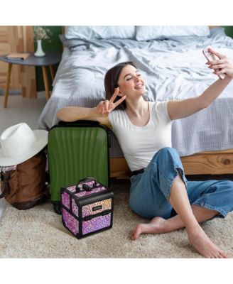 Makeup Train Case Cosmetic Organizer w/ Mirror Mermaid Pink Artist