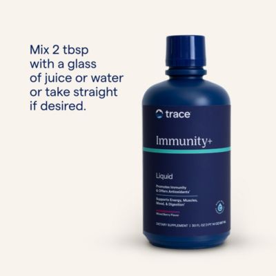 Immunity Plus: Mixed Berry liquid with elderberry & zinc for antioxidant and immune support. 30 fl oz, 30 servings.