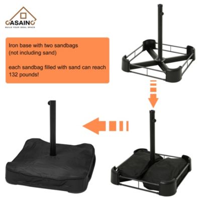 Outdoor Double-Sided Patio Umbrella with Base 36 LED Light Market Umbrella with Cover