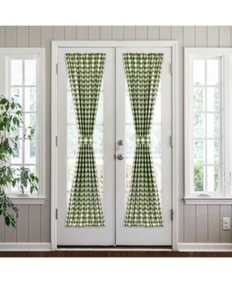 Plaid Country Farmhouse French Door Curtain Panel with Matching Tieback