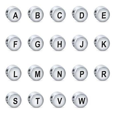 Initial Alphabet Bead Charm Sterling Silver A-Z Block Letter for Bracelet