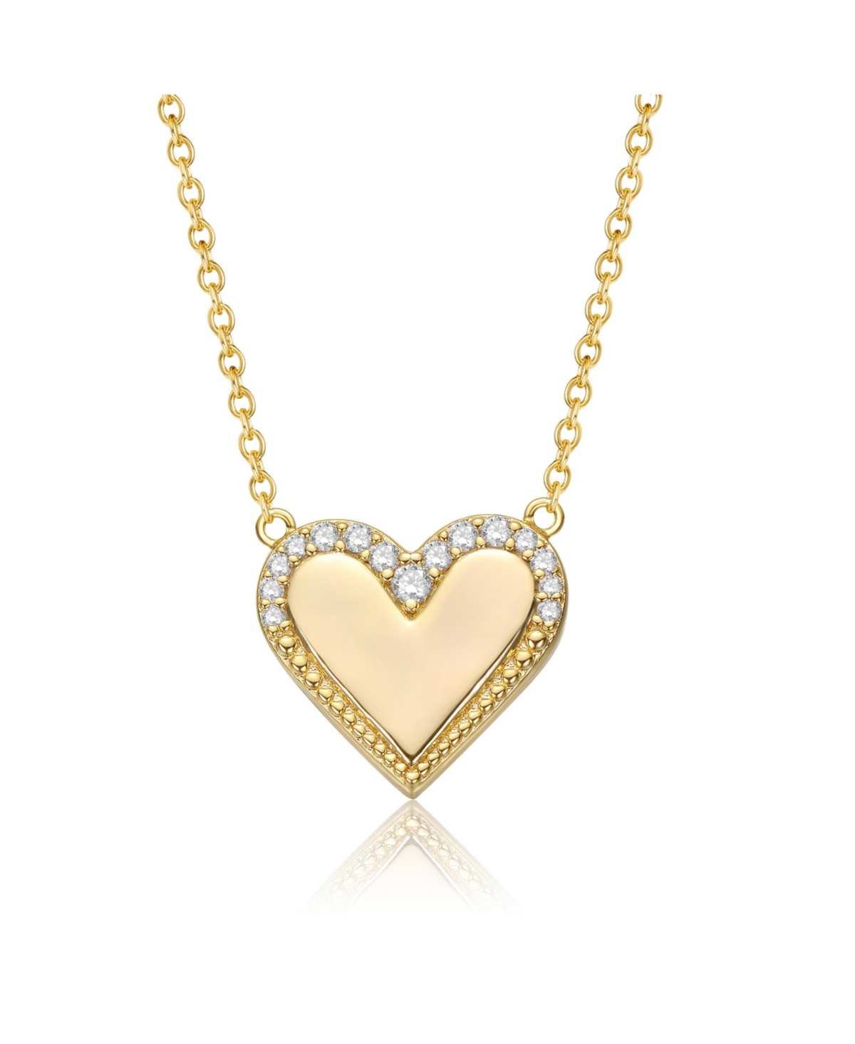 14K Gold Plated Cubic Zirconia Heart Pendant Necklace - Gold