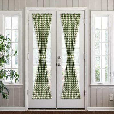 Plaid Country Farmhouse French Door Curtain Panel With Matching Tieback