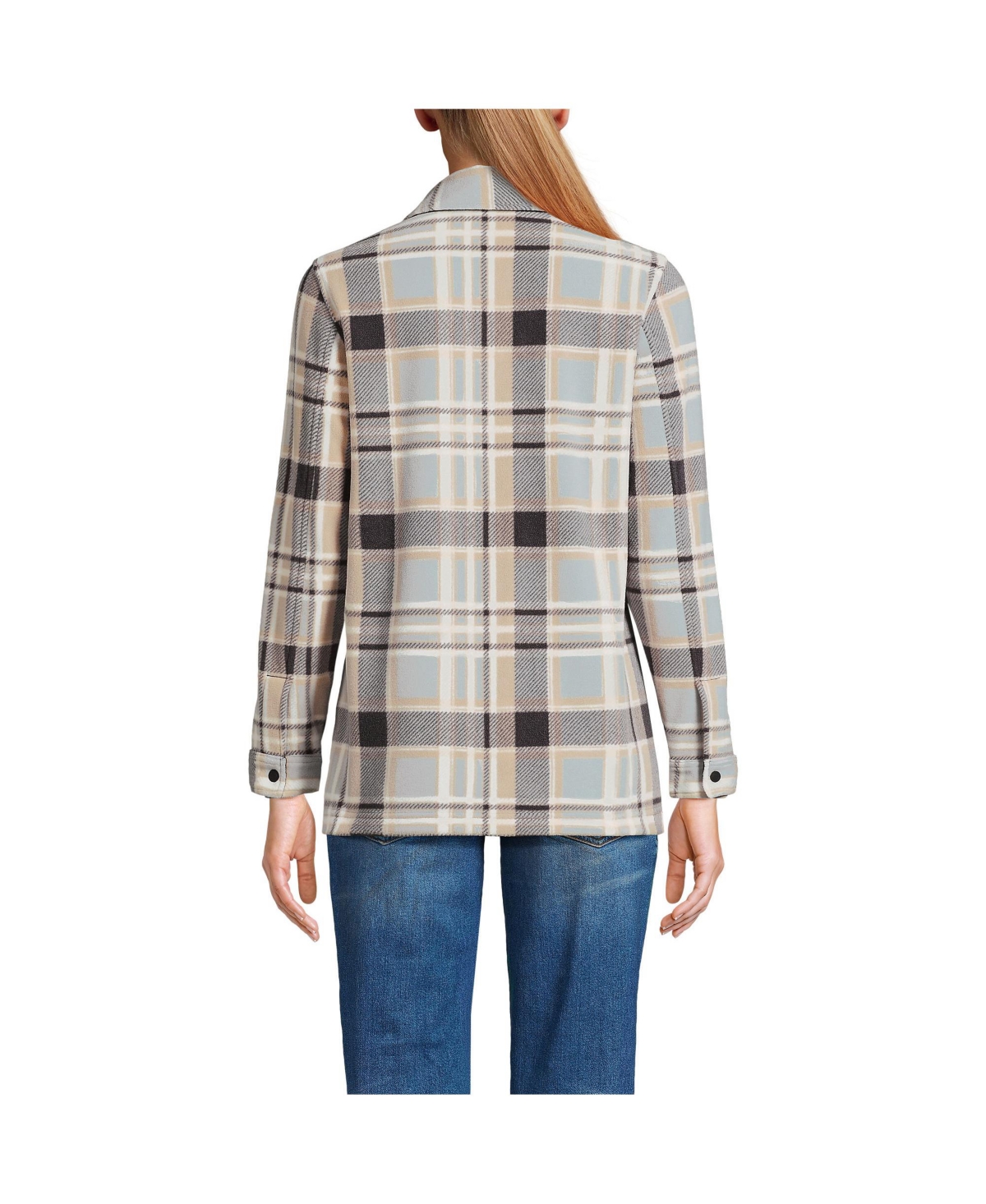 Lands' End Women's Anyweather Fleece Shirt Jacket -warm almond plaid