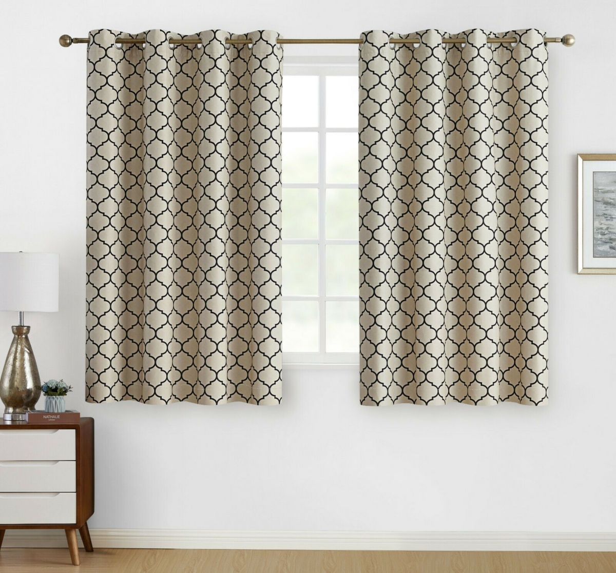 Kate Aurora Chic Living 100% Max Blackout Trellis Clover Thermal Curtains - 52 in. W x 63 in. L, White