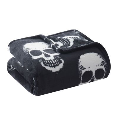 Oversized Halloween Spooky Skeleton Skulls Plush Fleece Throw Accent Blanket - 50 in. W x 70 in. L