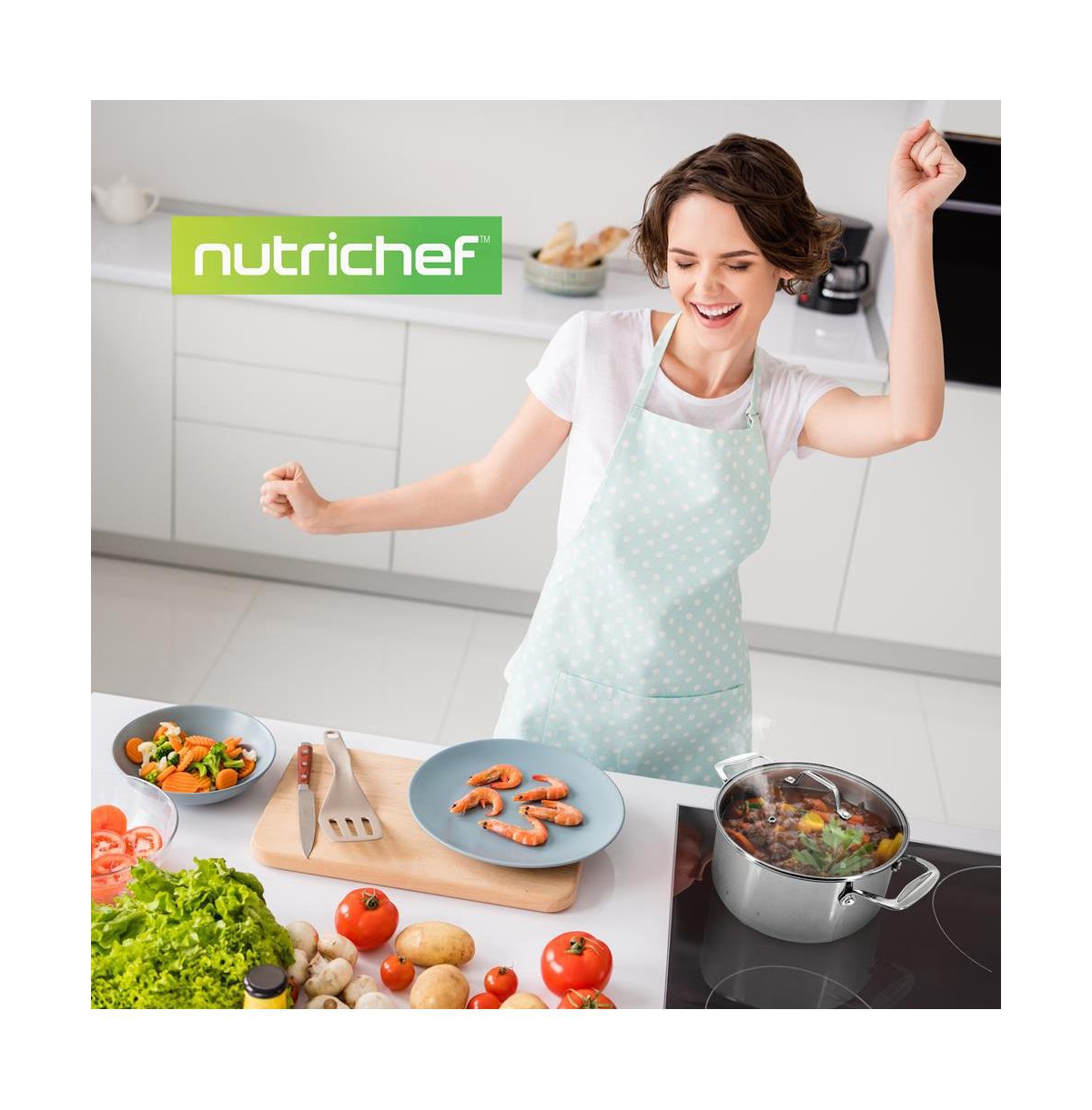 NutriChef Stainless Steel Cookware Stockpot - Quart, Heavy Duty Induction Pot