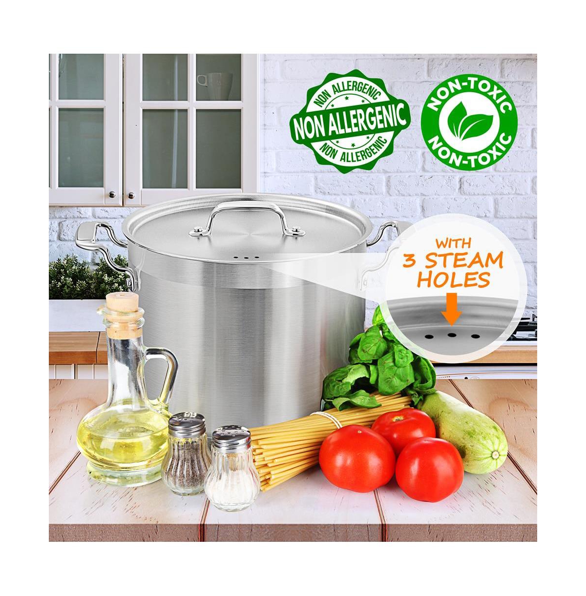NutriChef Stainless Steel Cookware Stockpot - Quart, Heavy Duty Induction Pot, Soup Pot With Stainless Steel Lid