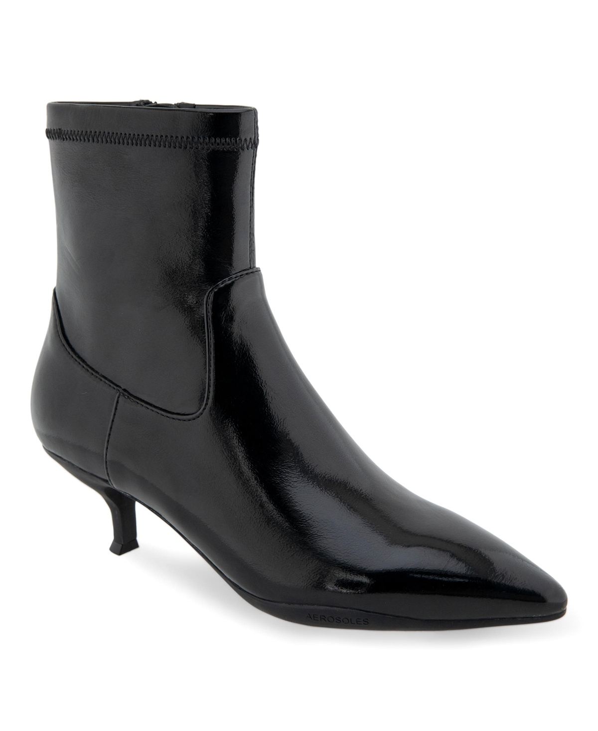 Aerosoles Women's Lasko Kitten Heel Booties - Black Patent Crinkled Faux Leather-Polyu