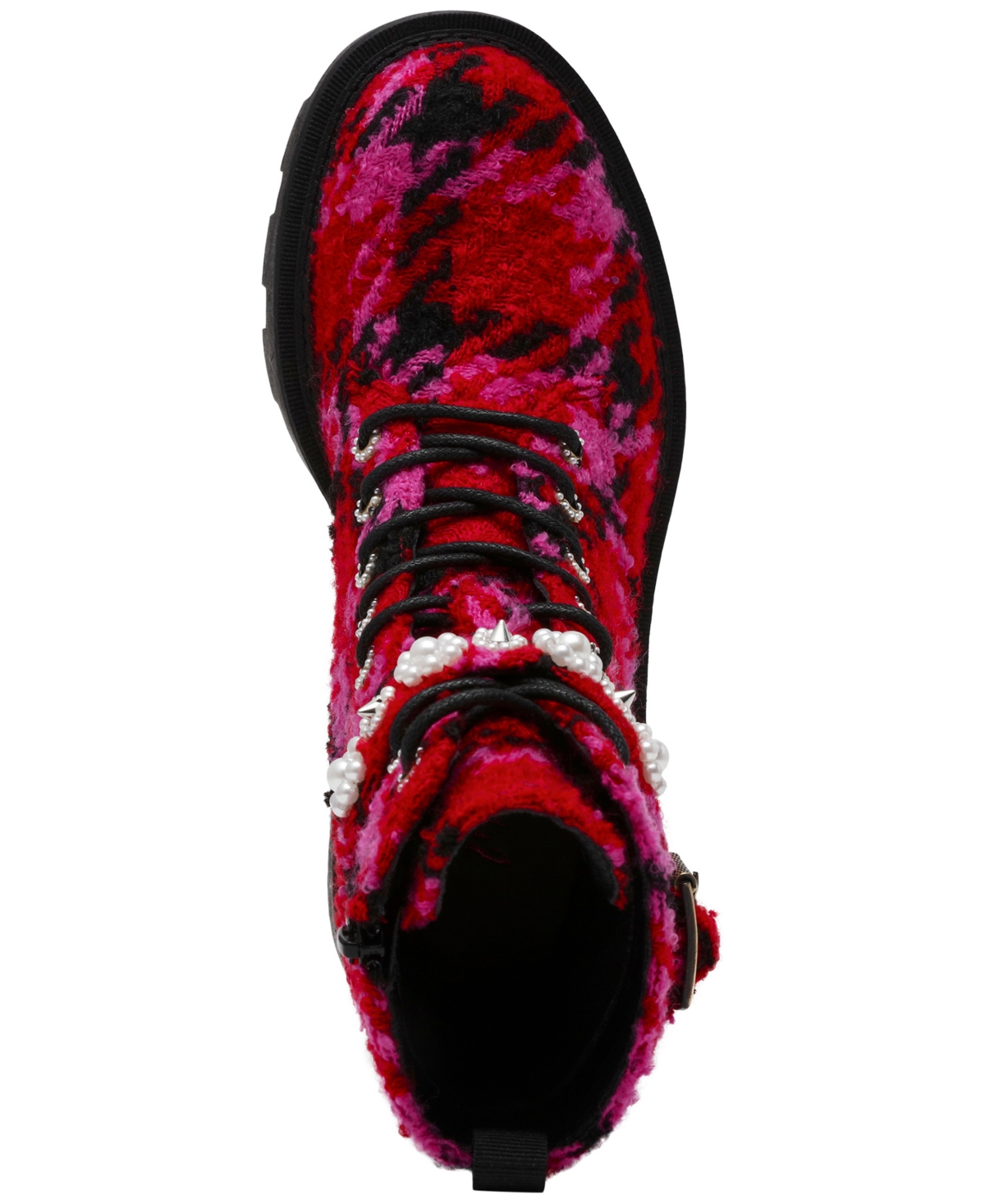 Betsey Johnson Women's Heathr Embellished Lug Sole Combat Booties