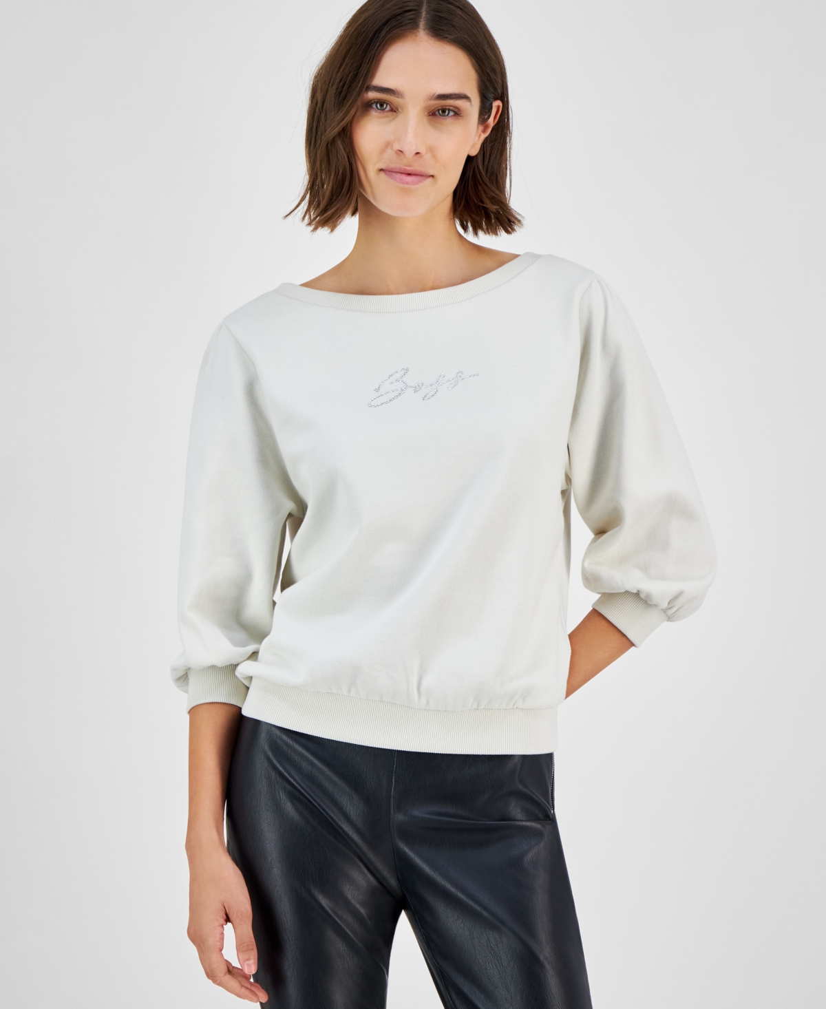 Women's Cotton Embellished-Logo Sweatshirt - Creme