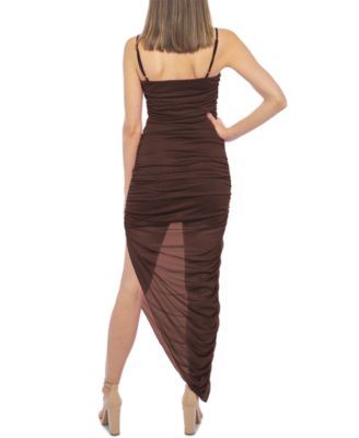 Juniors' Glitter Bodycon Asymmetrical-Hem Dress