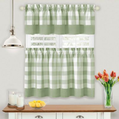 Modern Country Farmhouse 3 Piece Plaid Checkered Cafe Kitchen Curtain Tier and Valance Set