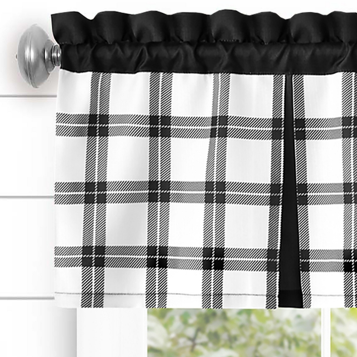 Kate Aurora Windowpane Plaid Country Farmhouse Kitchen Curtain Tier & Valance