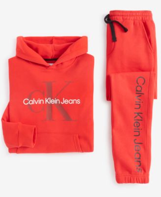 Shop Calvin Klein Big Boys Old School Logo Pullover Hoodie Joggers In Racing Red