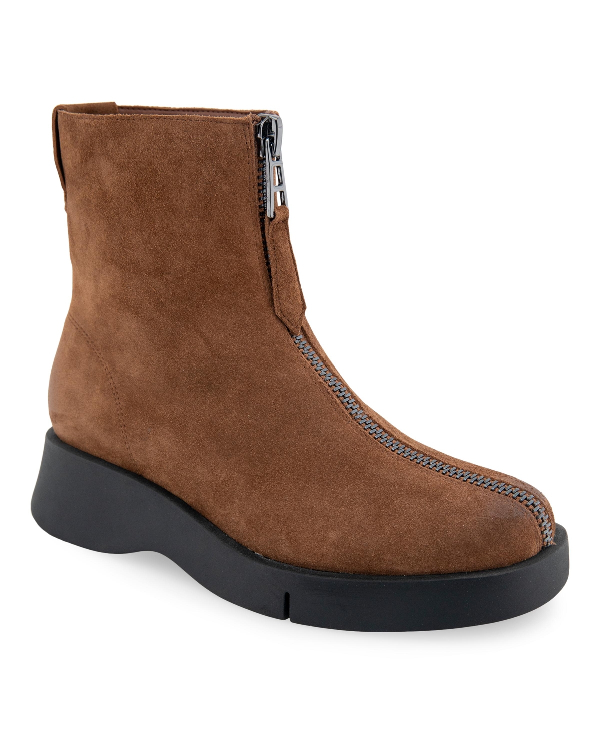 Aerosoles Women's Francis Front Zip Booties In Brown Tobacco Suede