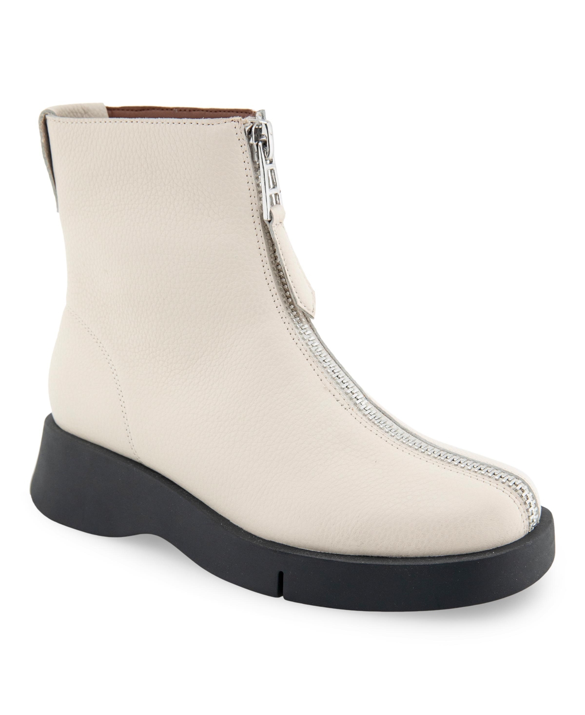 Shop Aerosoles Women's Francis Front Zip Booties In Eggnog Pebbled Leather