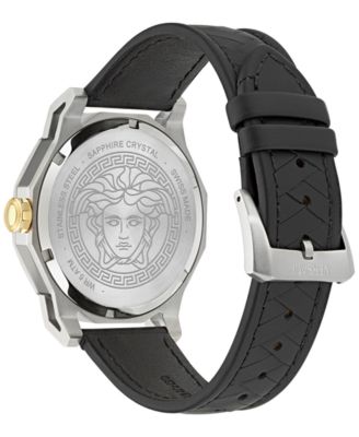 Men's Swiss Black Leather Strap Watch 43mm