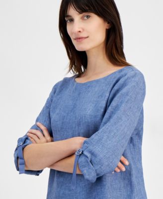 売れ筋商品|||チャータークラブ カットソー トップス レディース Women's  100% Linen D-Ring Top, Created for Macy's Bright White Charter Club Women's 100% Linen D-Ring Top, Created for