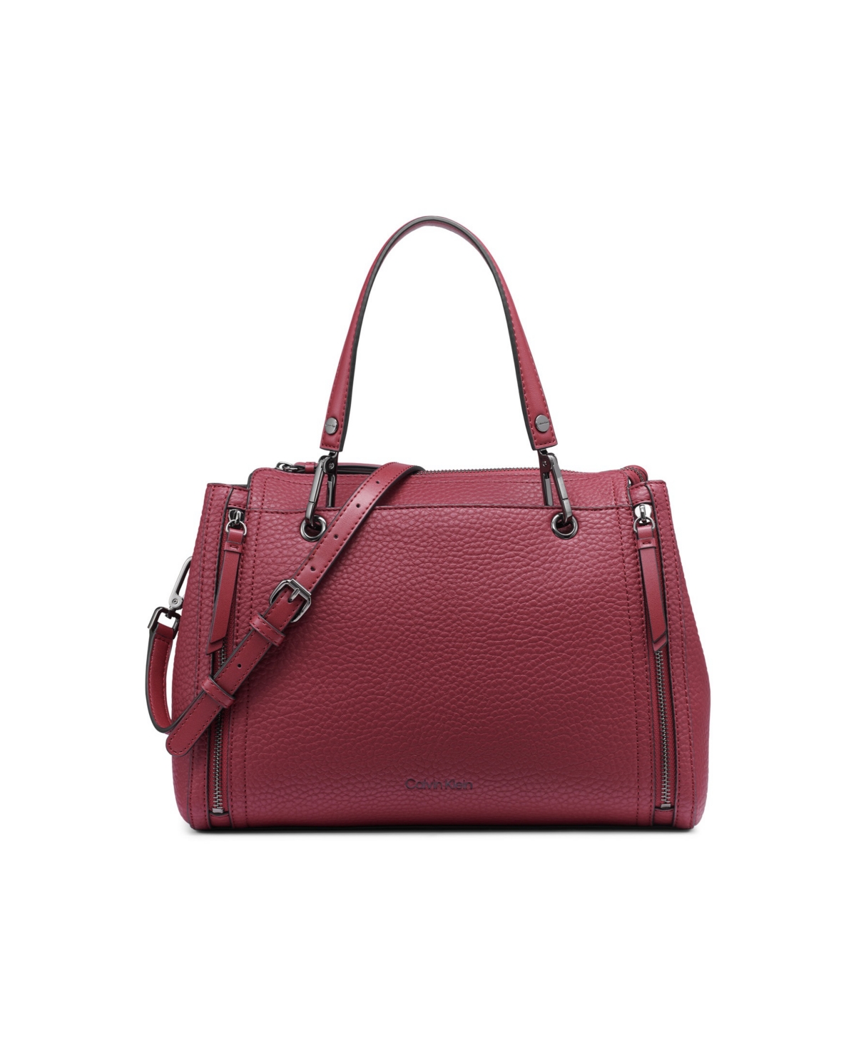 CALVIN KLEIN GARNET TRIPLE COMPARTMENT TOP ZIPPER SATCHEL 
