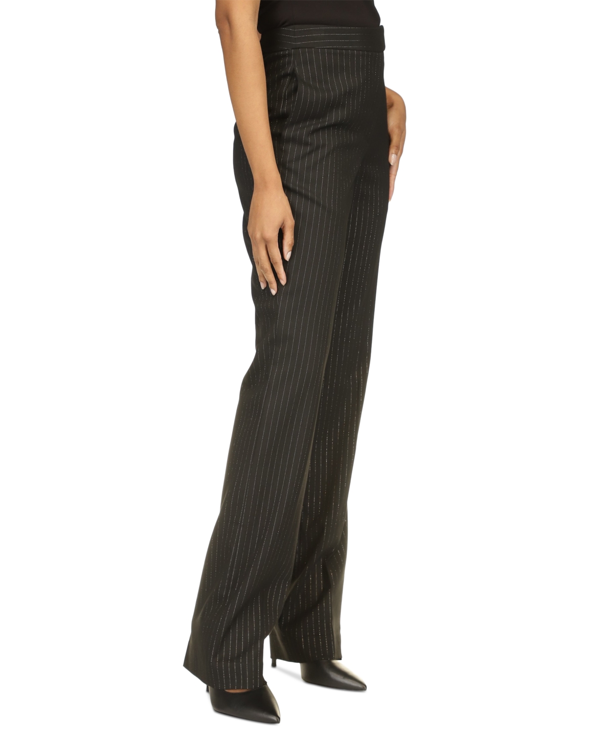 Michael Michael Kors Women's Pinstriped Boot-Cut Trousers - Black  Silver