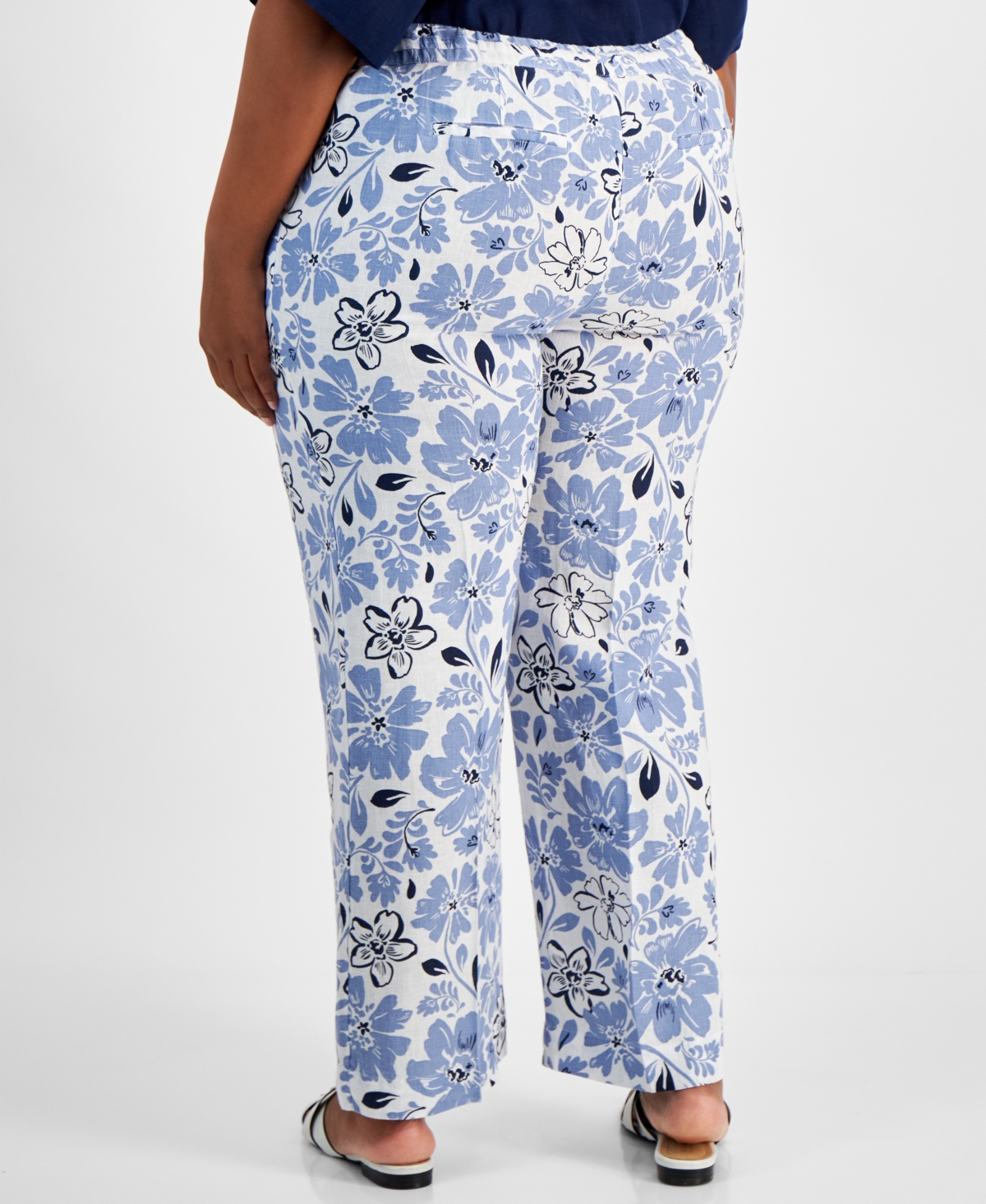 Charter Club Plus Size Linen Floral-Print Pants, Created for Macy's