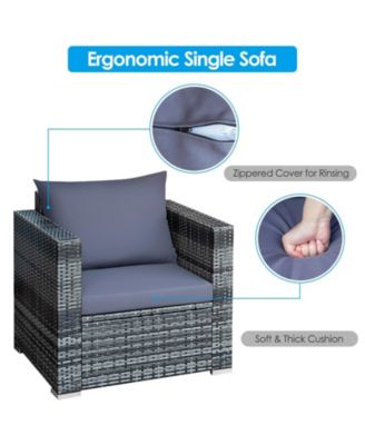 3 Pieces Patio Rattan Furniture Bistro Sofa Set with Cushioned