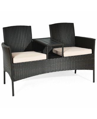 Patented Modern Patio Set with Built-in Coffee Table and Cushions