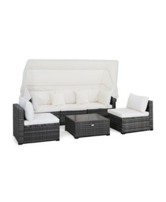 6 Pieces Patio Rattan Furniture Set with Retractable Canopy