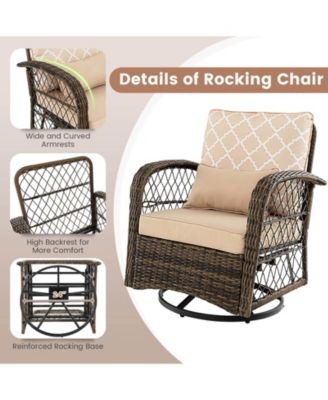 3 Pieces Outdoor Wicker Conversation Set with Tempered Glass Coffee Table