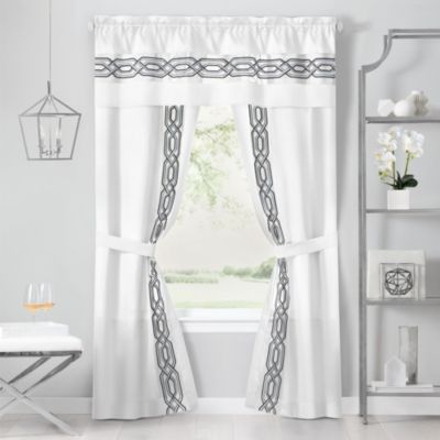 Pacifico 5 Piece Rod Pocket All In One Attached Semi Sheer Window Curtain Panels & Valance Set