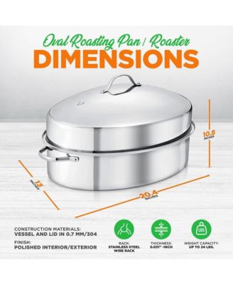 Oval Roasting Pan / Roaster with Polished Rack and Stainless Steel Lid
