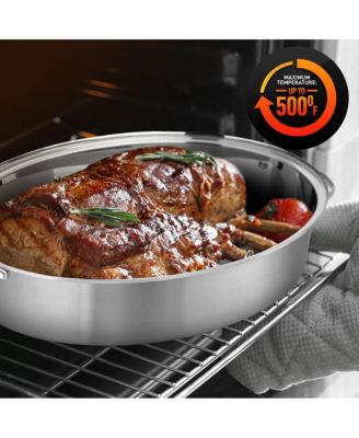 Oval Roasting Pan / Roaster with Polished Rack and Stainless Steel Lid