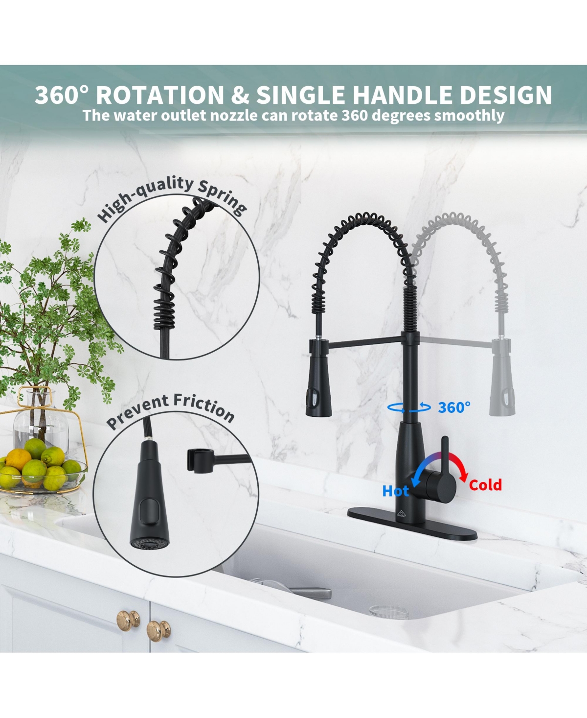 Casainc Pull Down Sprayer Kitchen Faucet with Touchless Sensor and Digital Temperature Display