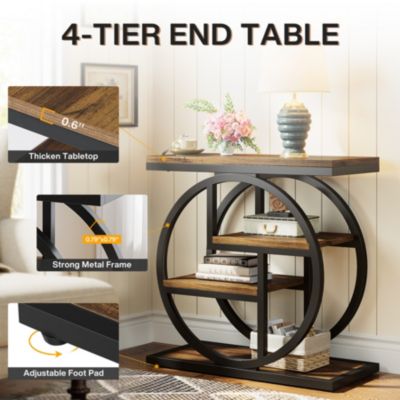 End Table for Living Room, 4-Tier Narrow Side Table with Storage Shelves, Industrial Bedside Table for Bedroom, Wood Small Sofa Side Table