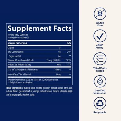 Ashwagandha: Gummies for calm, better sleep, immune & energy support. Passion fruit orange flavor. 60 count (30 servings).