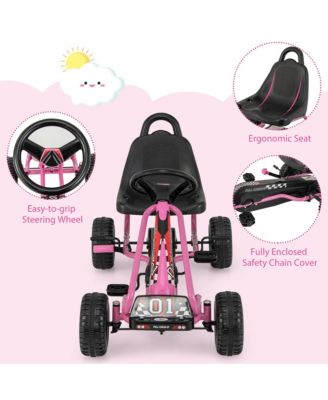 Kids Pedal Go Kart 4 Wheel Ride On Toys w/ Adjustable Seat Handbrake