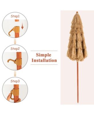 6.5 Feet Portable Thatched Tiki Beach Umbrella with Adjustable Tilt