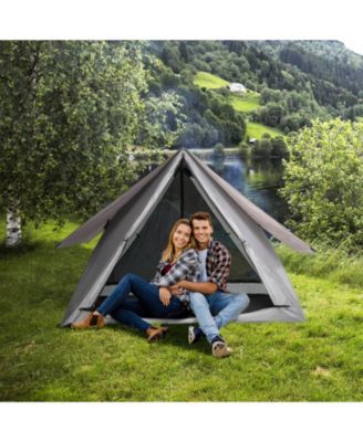 Pop-up Camping Tent for 2-3 People with Carry Bag and Rainfly for Backpacking Hiking Trip-Gray