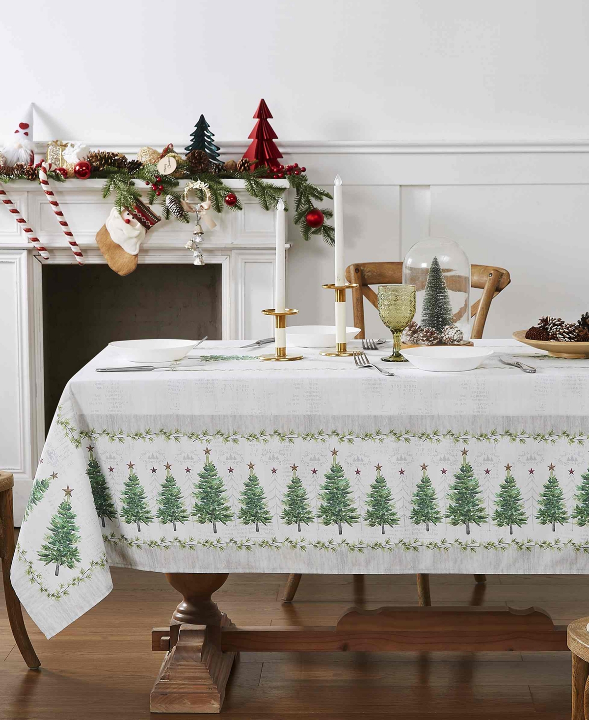 Avanti Trees Polyester Tablecloth Oblong, 60" X 84" In Green